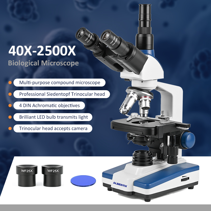 Microscope Compound 40X - 40X-2500X Profesyonel Biyolojik Mikroskop, Bileşik Mekanik