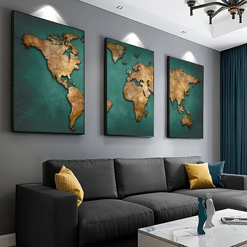 Star Map Poster - Retro Dünya Haritası 3 adet/takım Tuval